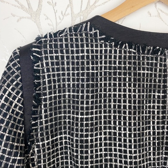 LAFAYETTE 148 NEW YORK Black Textured Tweed Grid Fringe Blazer Jacket 14 office - Picture 5 of 16